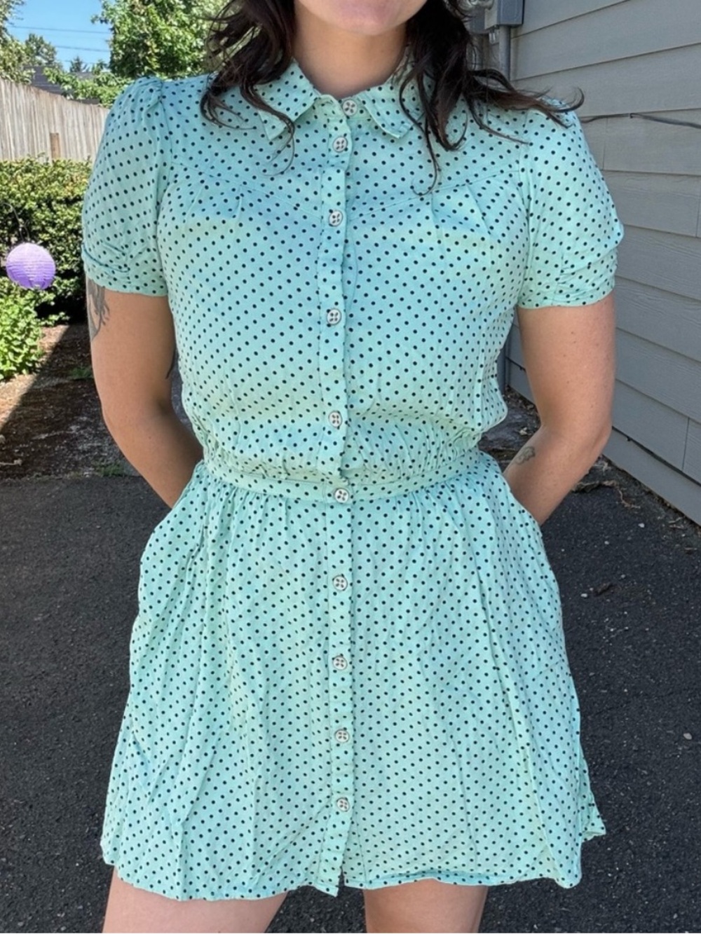 Kimchi Blue Mint Green Polka Dot Button-Front Dress